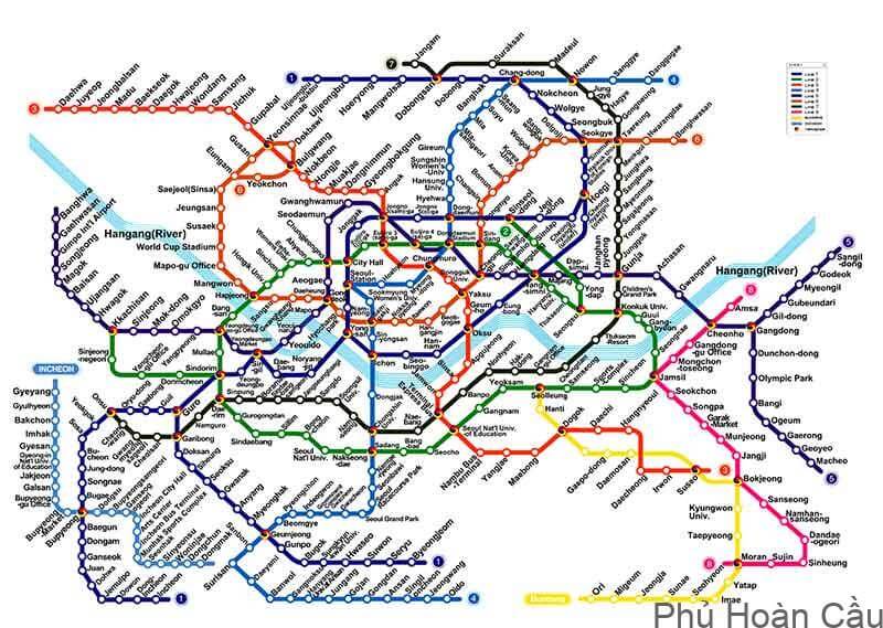 Khám phá bản đồ tàu điện ngầm Hàn Quốc Seoul Với các thông tin hữu ích về điểm đến và địa điểm nổi t